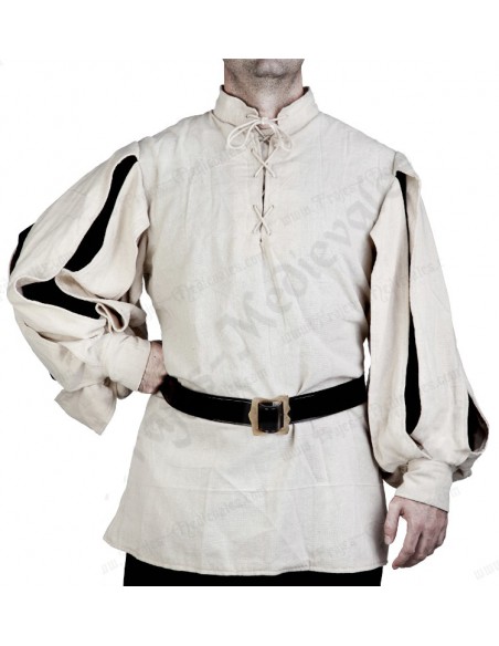 Camisa medieval, manga acuchillada, natural.