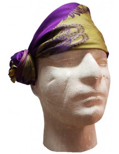 Pañuelo-cachirulo, ref. PS1136. Atado. (Morado-oro).