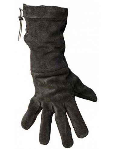 Guantes medievales, largos, de cuero-serraje. Negro.