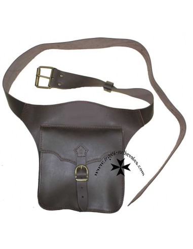 Bolso riñonera medieval, piel flor, ref. 4026. Marrón oscuro.