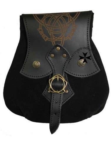 Bolsa celta con trisquel, grabado. Negra.