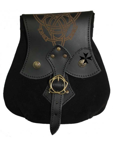 Bolsa celta con trisquel, grabado. Negra.