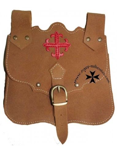 Bolsa medieval, para cinturón, cruz de Calatrava- Marrón claro.