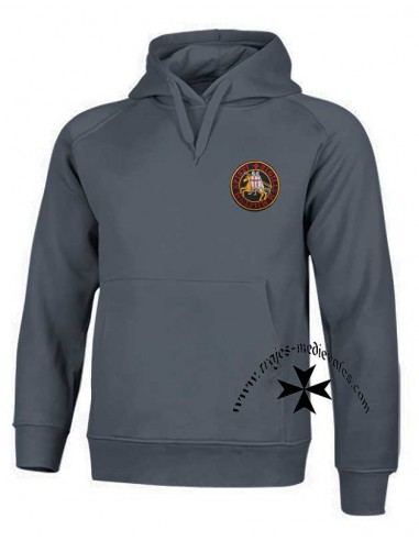 Sudadera templaria con capucha. Gris.