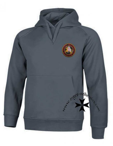 Sudadera templaria con capucha. Gris.