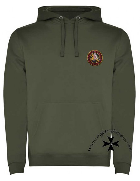 Sudadera templaria con capucha. Verde.