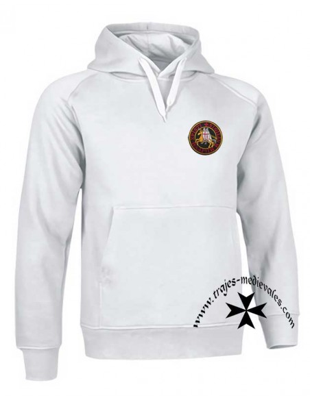 Sudadera templaria con capucha. Blanca.