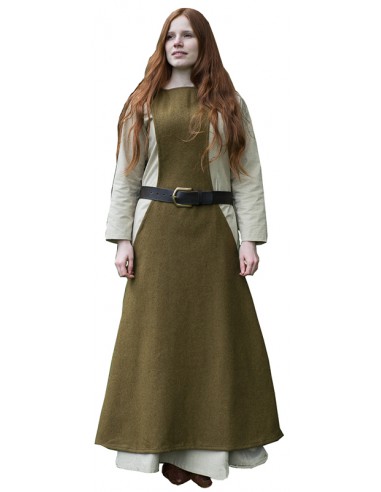 Pellote medieval de lana, Albrun. Verde otoño.