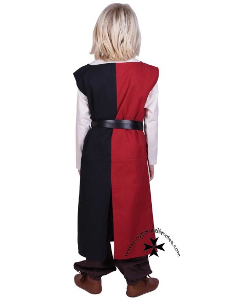 Tabardo medieval de niño rojo-negro