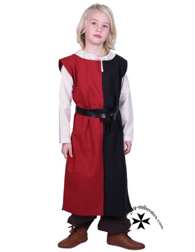 Tabardo medieval de niño rojo-negro