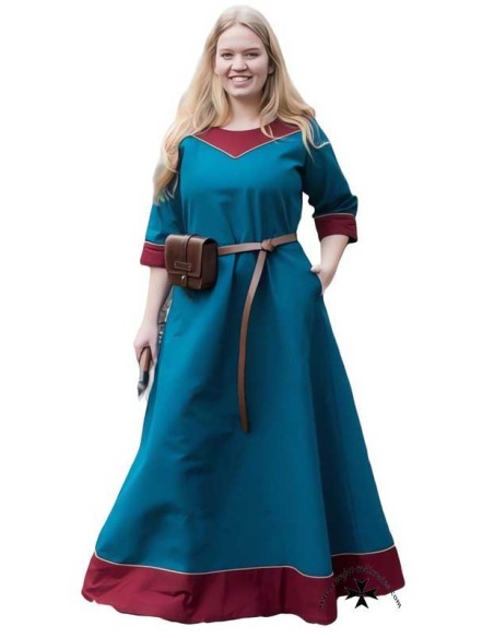 Medieval dress, Geraldine model. Turquoise and green.