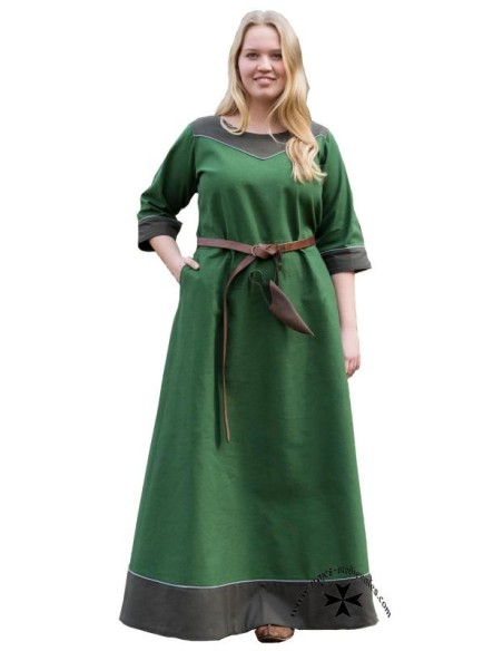 Medieval dress, Geraldine model. Turquoise and green.