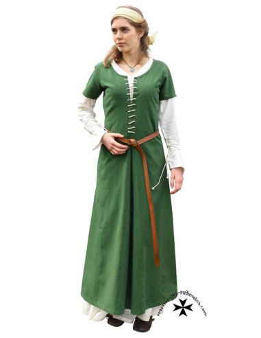 Vestido medieval Ava, manga corta color verde