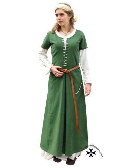 Vestido medieval Ava, manga corta color verde