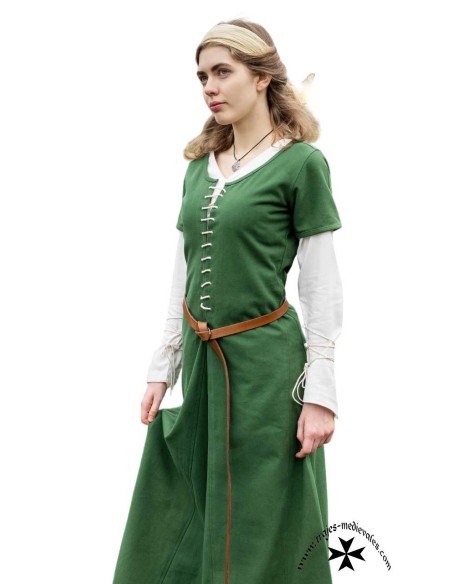 Vestido medieval Ava, manga corta (En verde, marrón y vino)