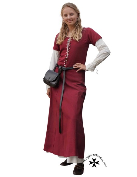 Vestido medieval Ava, manga corta (En verde, marrón y vino)
