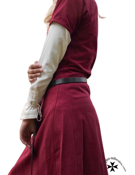Vestido medieval Ava, manga corta (En verde, marrón y vino)