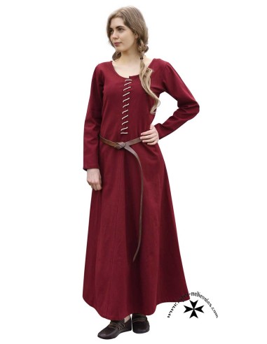 Vestido medieval Ava, manga larga. Vino