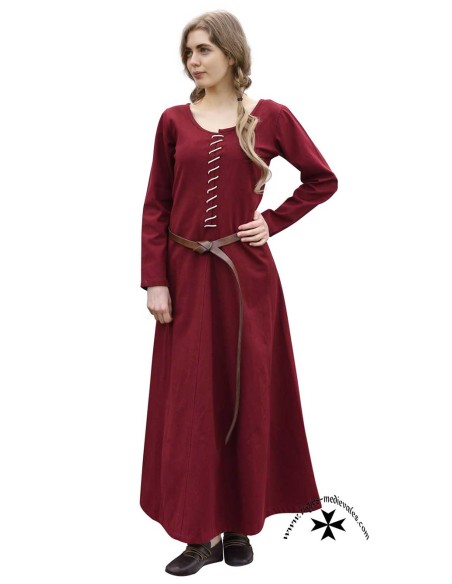 Vestido medieval Ava, manga larga. Vino