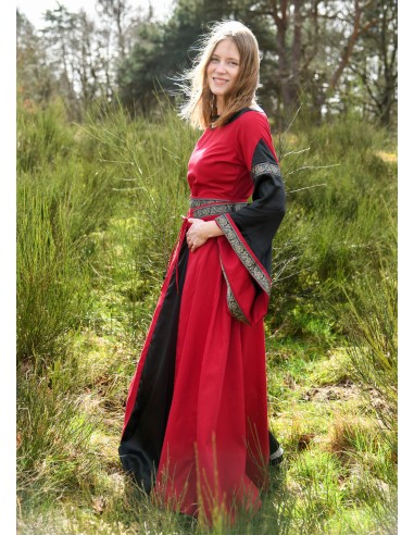Vestido medieval bliaut, Mildrith (Rojo/Negro)