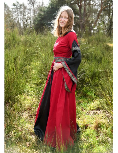 Vestido medieval bliaut, Mildrith (Rojo/Negro)