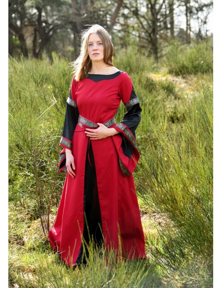 Vestido medieval bliaut, Mildrith (Rojo/Negro)