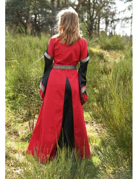 Vestido medieval bliaut, Mildrith (Rojo/Negro)