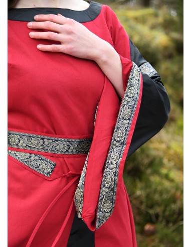 Vestido medieval bliaut, Mildrith (Rojo/Negro)