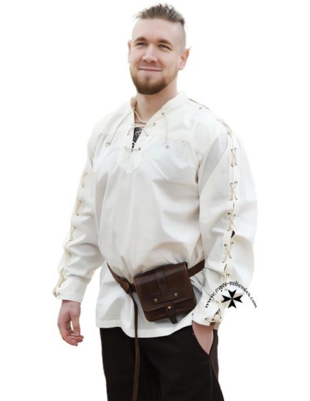 Medieval Thor shirt, natural, with laces.