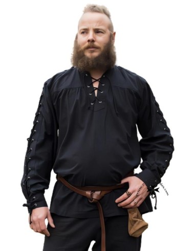 Medieval Thor shirt, black, with laces.