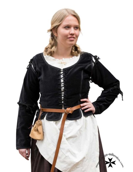 Chaleco-Justillo medieval modelo Griselda, terciopelo (En verde y negro)