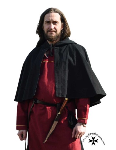 Medieval open hood, canvas, in brown and black