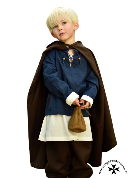 Children's medieval cape with hood (in black, brown and blue)
