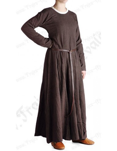 Vestido medieval dama, 1100-1400, marrón.