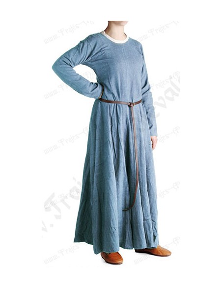 Vestido medieval dama, 1100-1400, azul.