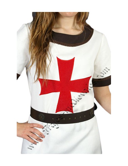 Traje medieval dama, templaria corto, detalle.