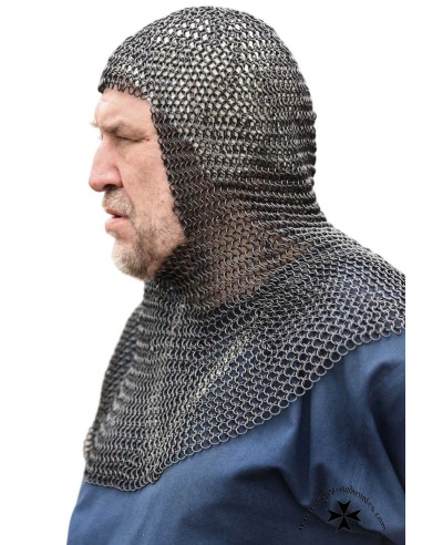 Medieval mail coif, black color, ref. 2