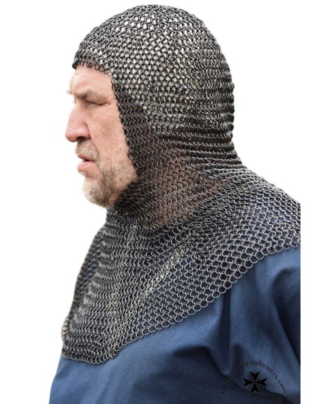 Medieval mail coif, black color, ref. 2