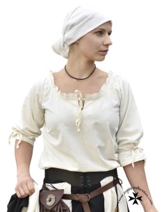 Blusa medieval Birga, manga 3/4, natural.