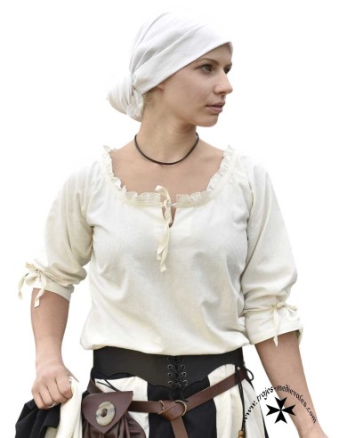 Blusa medieval Birga, manga 3/4, natural.