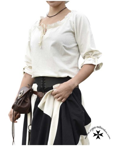 Blusa medieval Birga, manga 3/4, natural.
