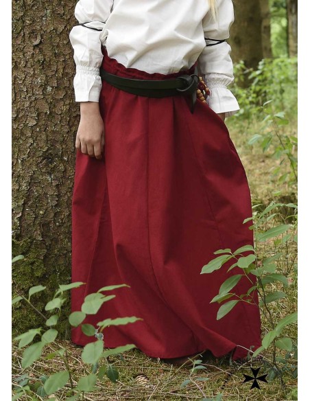 Plain medieval skirt for girls, wide flare. Red color.