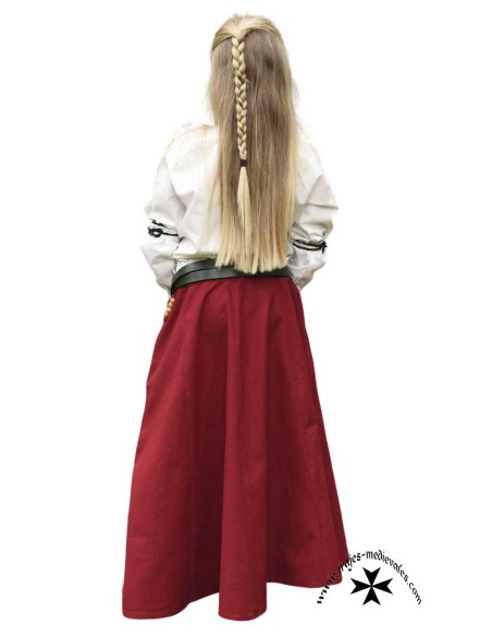 Plain medieval skirt for girls, wide flare. Red color.