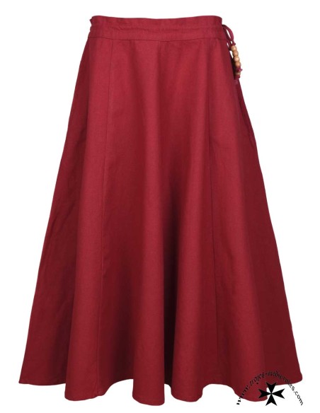 Plain medieval skirt for girls, wide flare. Red color.