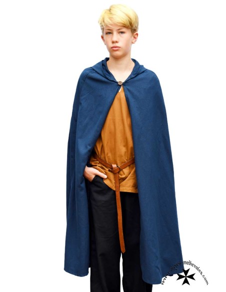 Children's medieval cape with hood (in black, brown and blue)