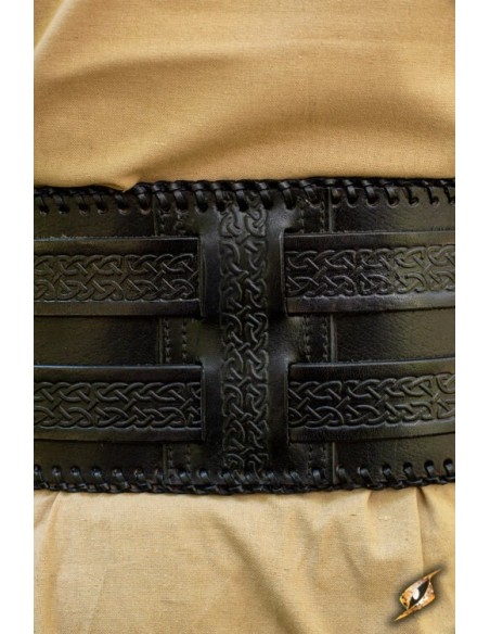 Double wide belt, decorated (Brown and black)