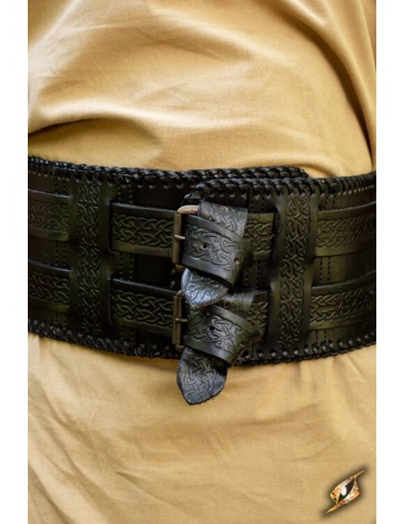 Double wide belt, decorated (Brown and black)