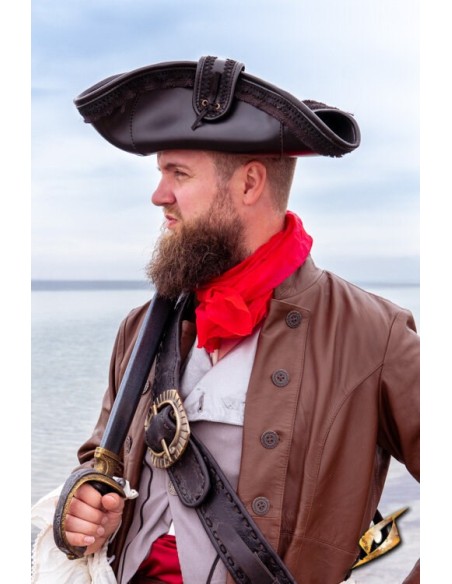 Sombrero de Pirata - Cuero de imitación (Marrón y Negro)