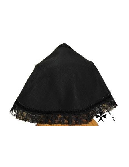 Mantilla-bancal infantil, en tela brocada, Cierzo, negra.