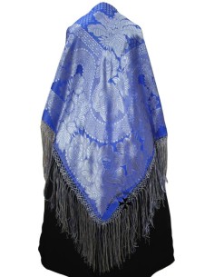 Mantoncillo de gro, ref. SR702. (Seda-rayón). Azul-plata. (140x140cm.)
